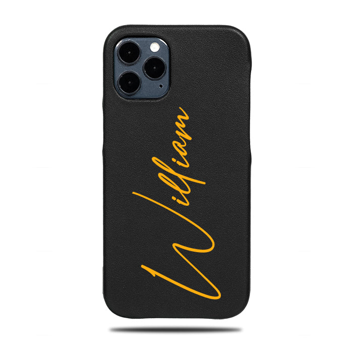 Personalized Apple iPhone Cases-Personalized Signature iPhone 12 Pro Max Black Leather Case-iPhone 12 Pro Max Leather Snap-On Case-Kulör Cases