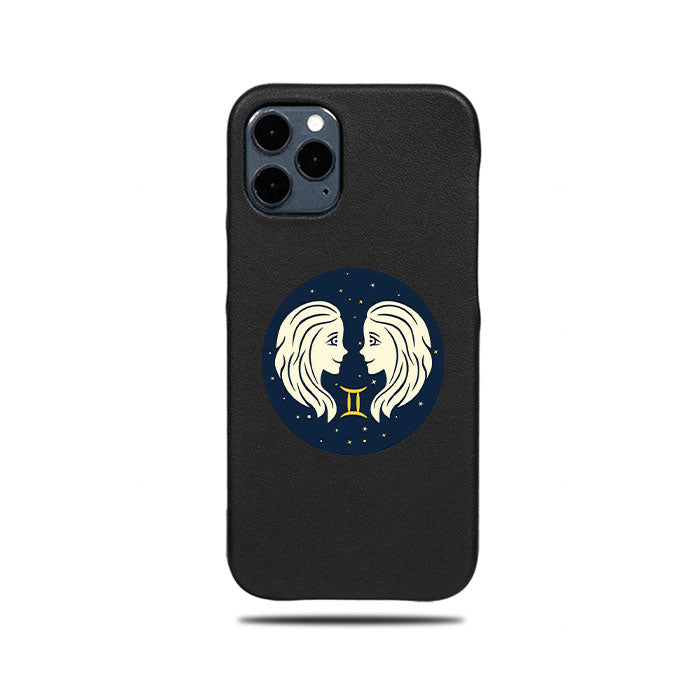 Personalized Gemini iPhone 12 Pro Max Black Leather Case-Kulör Cases