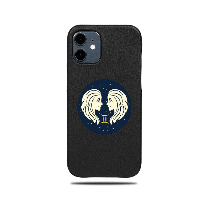 Personalized Gemini iPhone 12 Black Leather Case-Kulör Cases