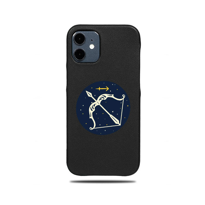 Personalized Sagittarius iPhone 12 Black Leather Case-Kulör Cases