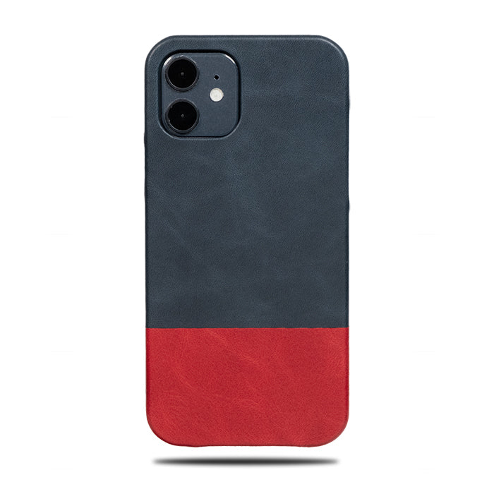 Peacock Blue & Crimson Red iPhone 12 Max Leather Case-Kulör Cases- Custom Apple Phone Case