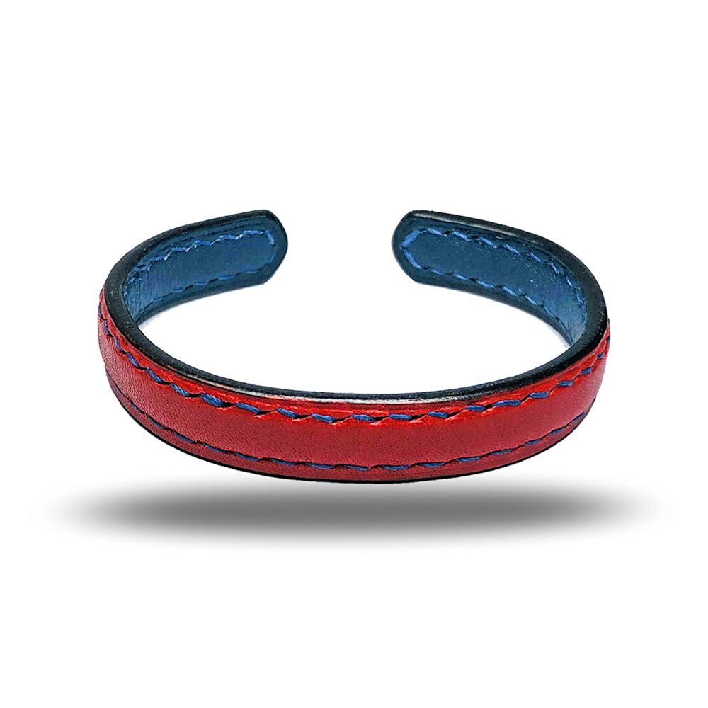 Crimson Red & Peacock Blue Leather Bracelet-Kulör Cases