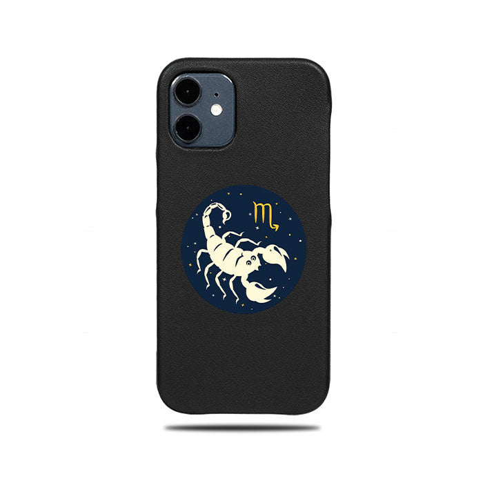 Personalized Scorpio iPhone 12 mini Black Leather Case-Kulör Cases