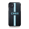 Personalized Hand Printed Blue Stripe iPhone 11 Black Leather Case