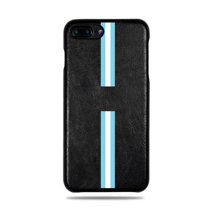 Personalized Blue Stripe iPhone 8 Plus / iPhone 7 Plus Black Leather Case