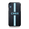 Personalized Hand Printed Blue Stripe iPhone XR Black Leather Case