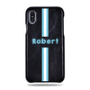 Personalized Blue Stripe iPhone Xs Max Black Leather Case
