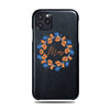 Personalized Orange & Blue Flowers iPhone 11 Pro Max Black Leather Case