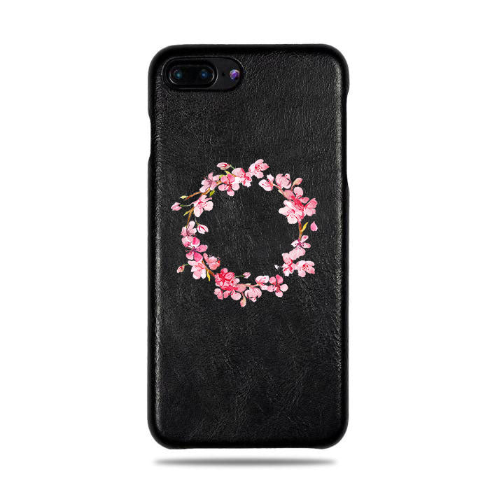 Personalized Pink Flowers iPhone 8 Plus / iPhone 7 Plus Black Leather Case
