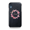 Personalized Pink Flowers iPhone XR Black Leather Case