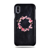 Personalized Pink Flowers iPhone Xs Max Black Leather Case
