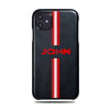 Personalized Red Stripe iPhone 11 Black Leather Case