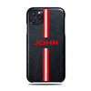 Personalized Red Stripe iPhone 11 Pro Max Black Leather Case