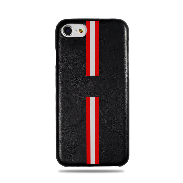 Personalized Red Stripe iPhone SE 2 (2020) / iPhone 8 / iPhone 7 Black Leather Case-iPhone 7 Leather Snap-On Case-Kulör Cases