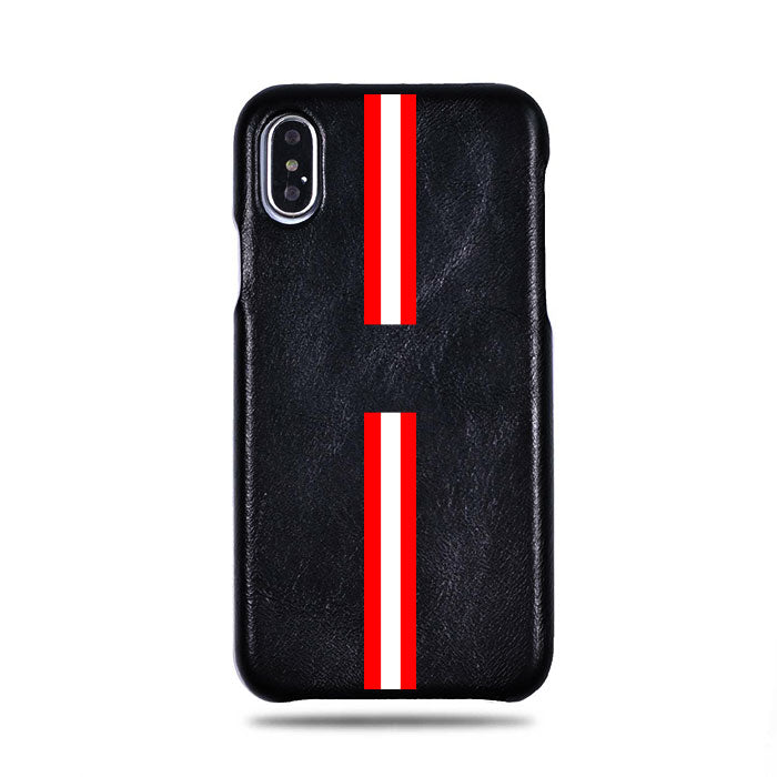 Personalized Red Stripe iPhone Xs / iPhone X Black Leather Case